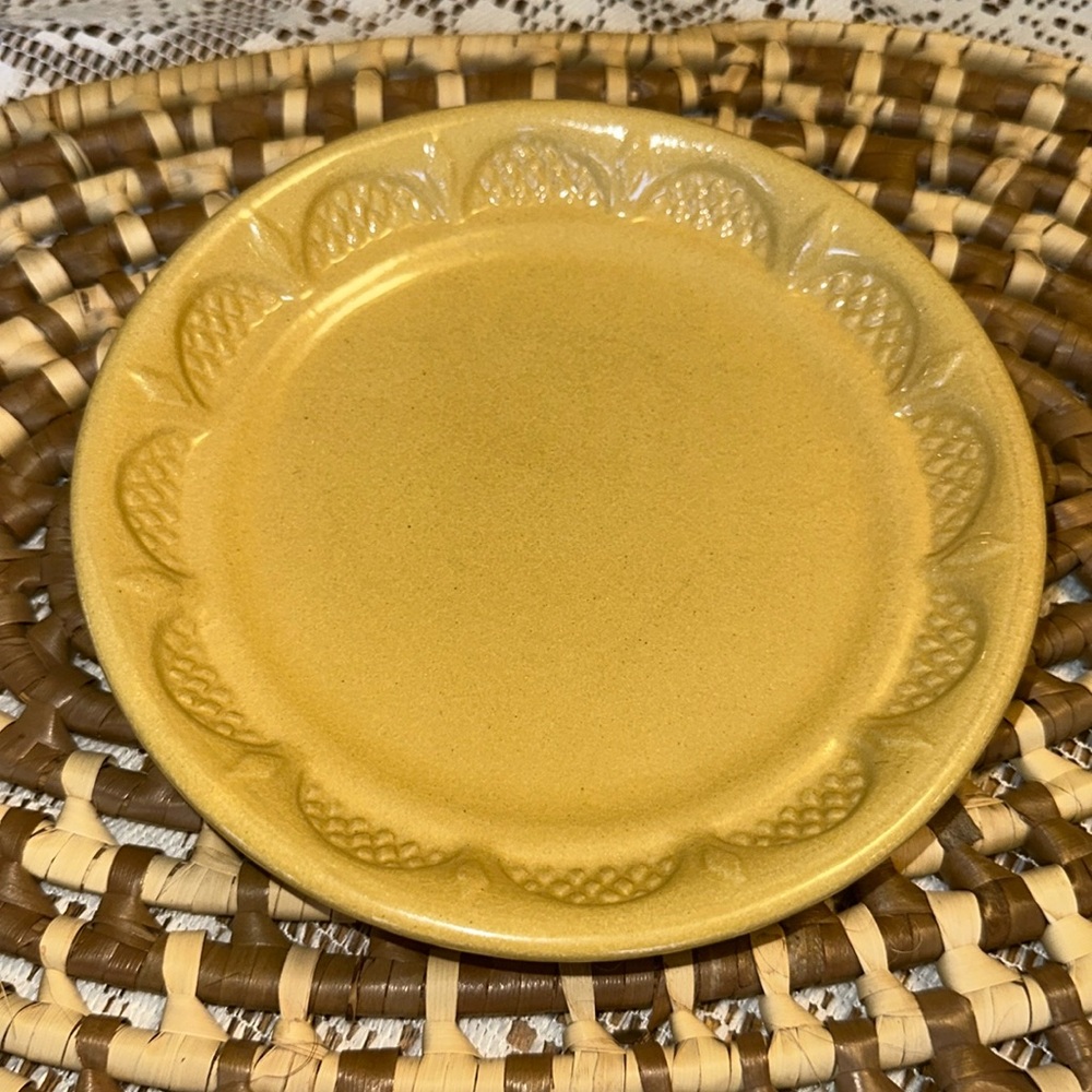 Robinson Ransbottom Pottery Stoneware Plate Shallow Bowl Embossed Rim - Mustard